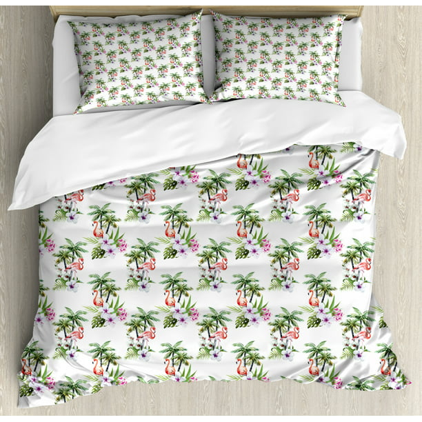 Flamingo Leaves Duvet Cover Set with Pillowcases Personalized Bedding Pink Floral Patterns 3D Quilt Double Full Queen King All Sizes
